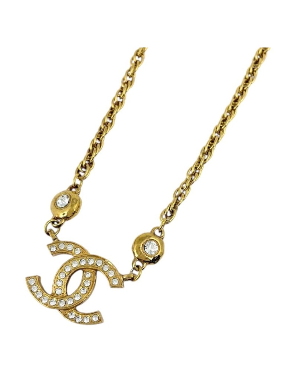 Chanel Necklace CC Logo Rhinestone Gold